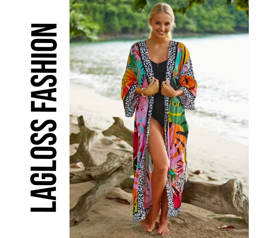 LaGloss® Dames Kimonojurk Tropische Print met Riem – Strandjurk & Maxi jurk – Kimono - One Size