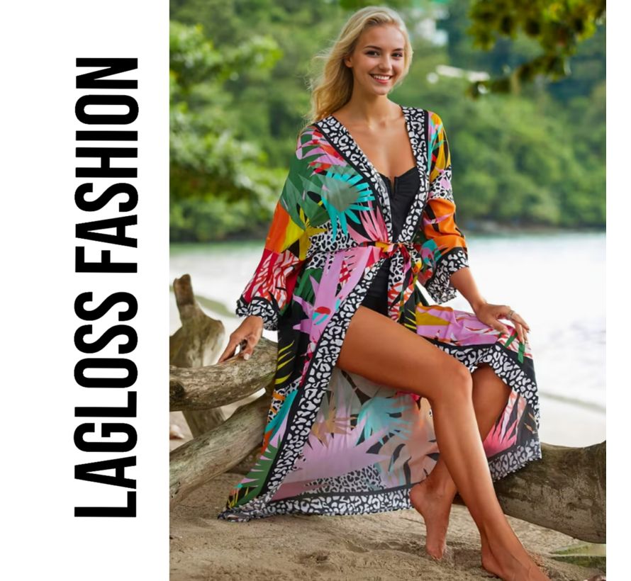 LaGloss® Dames Kimonojurk Tropische Print met Riem – Strandjurk & Maxi jurk – Kimono - One Size