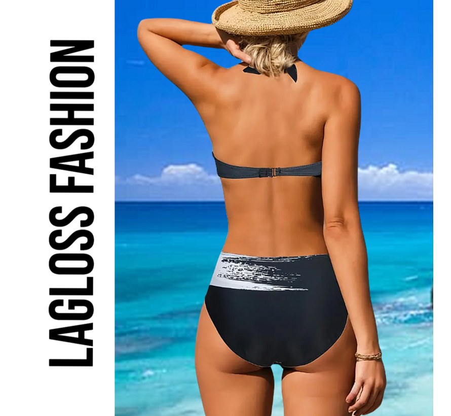 LaGloss® 2-Delige Bikini Set met Zwart Wit Print Maat L - Trendy Badmode voor Dames