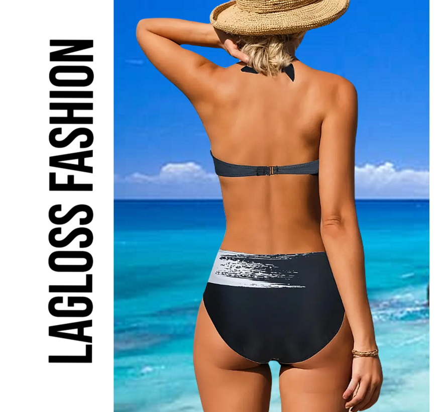 LaGloss® Bikini Set met Zwart Wit Print Maat L - Trendy Badmode voor Dames