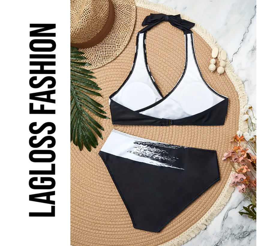 LaGloss® Bikini Set met Zwart Wit Print Maat L - Trendy Badmode voor Dames