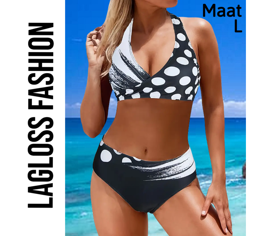 LaGloss® Bikini Set met Zwart Wit Print Maat L - Trendy Badmode voor Dames