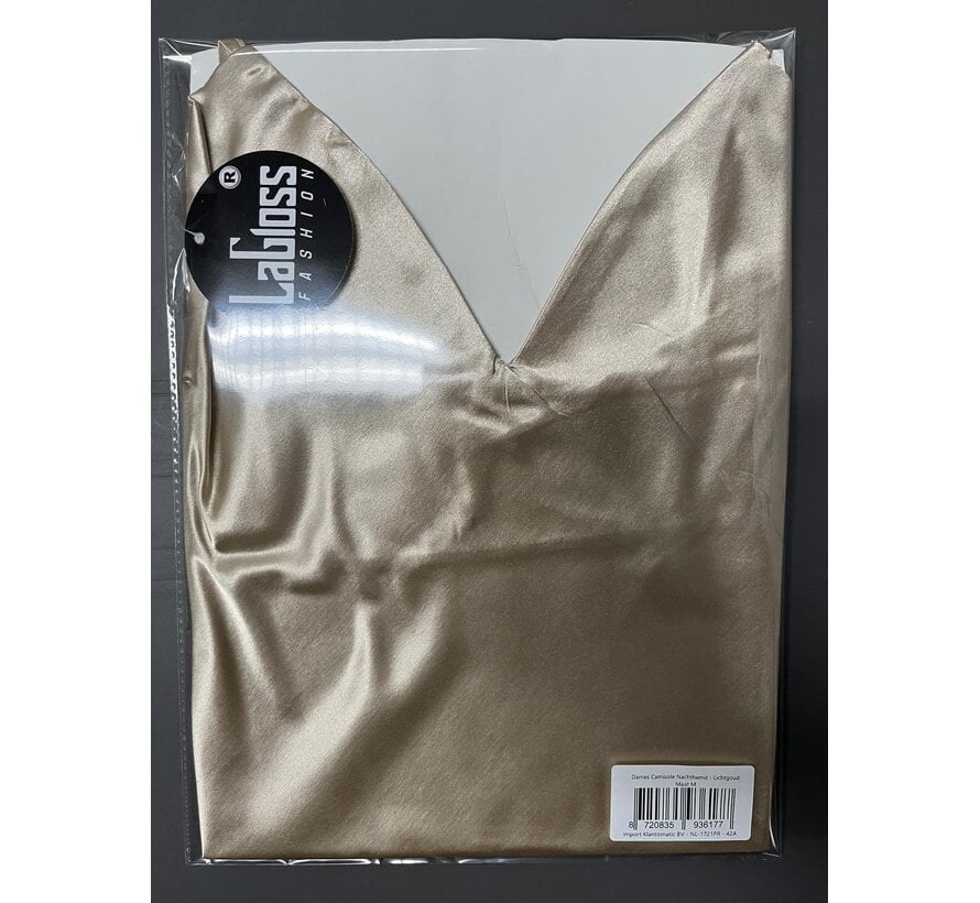 LaGloss® Dames Camisole Nachthemd - Lichtgoud – V-hals – Alle Seizoenen – Slaapjurk - Maat M