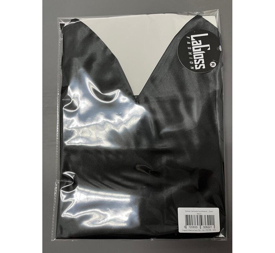 LaGloss® Dames Camisole Nachthemd - Zwart – V-hals – Alle Seizoenen – Slaapjurk - Nachtjurk - Maat L