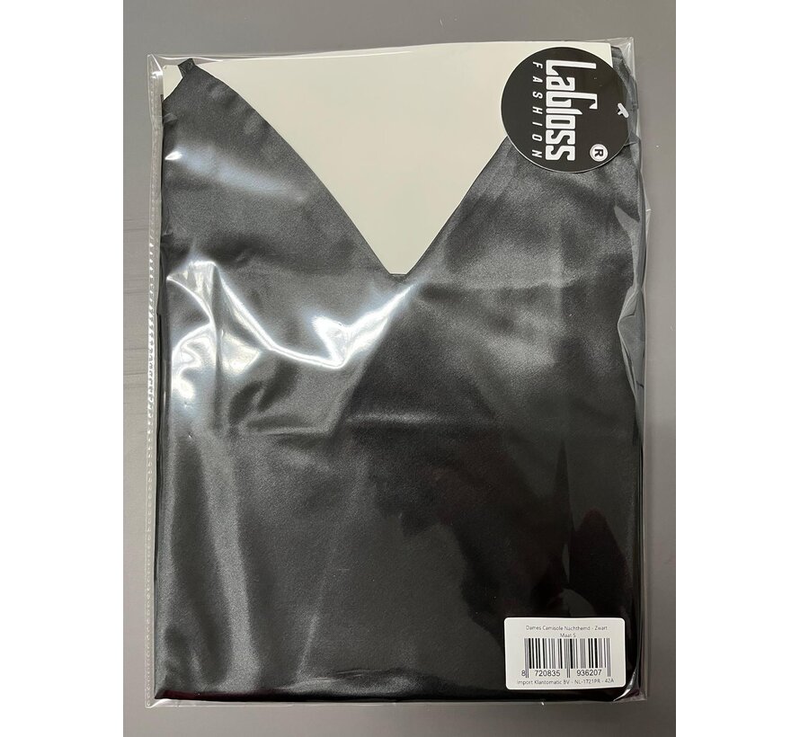 LaGloss® Dames Camisole Nachthemd - Zwart – V-hals – Alle Seizoenen – Slaapjurk - Nachtjurk - Maat S