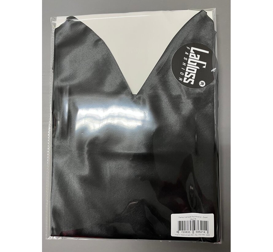 LaGloss® Dames Camisole Nachthemd - Zwart – V-hals – Alle Seizoenen – Slaapjurk - Nachtjurk - Maat M