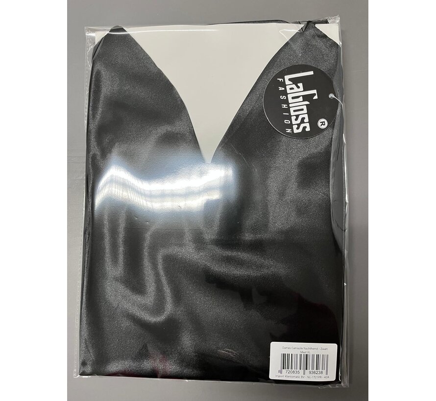 LaGloss® Dames Camisole Nachthemd - Zwart – V-hals – Alle Seizoenen – Slaapjurk - Nachtjurk - Maat XL
