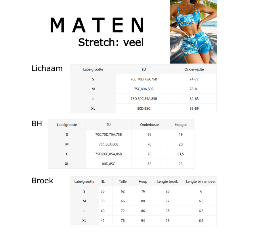 LaGloss® Dames Blauwe Print Bikini Set – Spaghetti Band Top & Hoge Broek – Hoge Stretch Zwemkleding – Comfortabele Zomer Strandoutfit – Maat M