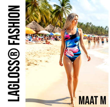 LaGloss Dames Eendelig Badpak met Open Rug & Bloemenprint - Maat M