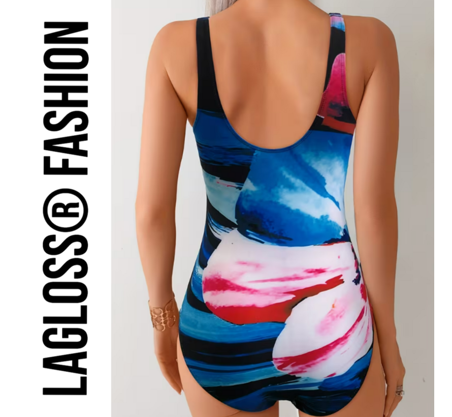 LaGloss® Dames Eendelig Badpak met Open Rug & Bloemenprint – Comfortabele Zomer Strandoutfit - Hoge Stretch Zwemkleding - Maat XL
