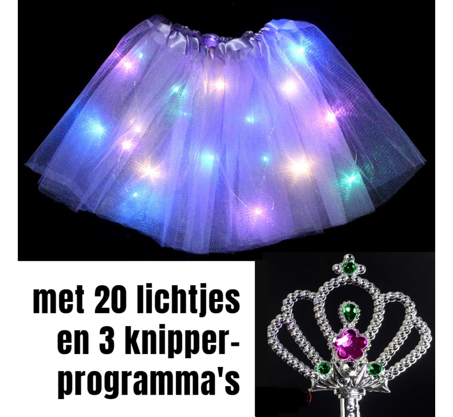 Allernieuwste.nl® 2 STUKS Tutu Kinder Rokje met Gekleurde Lichtjes PLUS 2 STUKS Toverstaf - Kinder Petticoat - 2 Stuks: PAARS + BLAUW