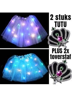 Allernieuwste.nl® 2 Stuks Tutu Kinder Rokje met Gekleurde Lichtjes + 2 STUKS Toverstaf - Paars en Blauw