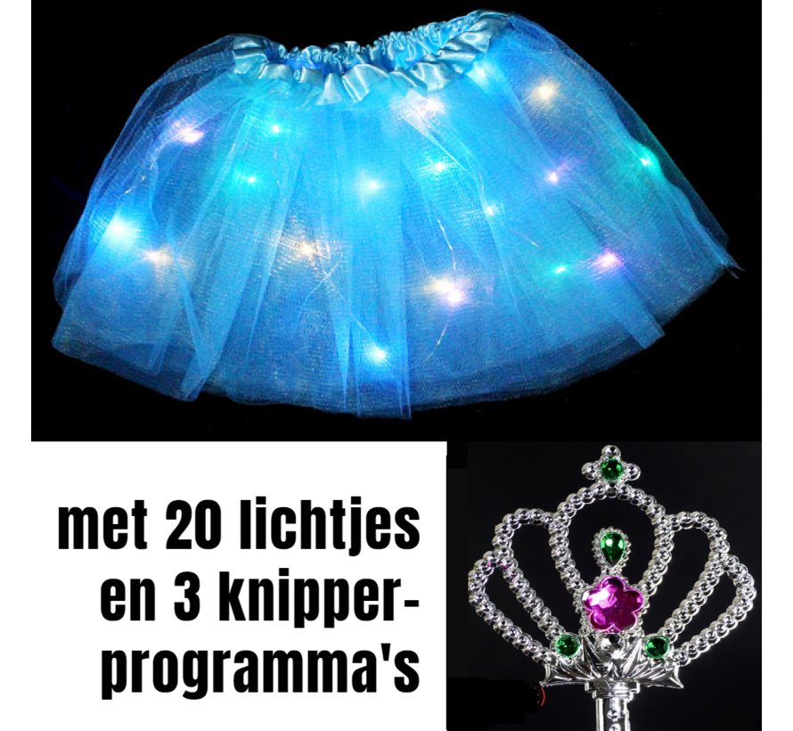 Allernieuwste.nl® 2 STUKS Tutu Kinder Rokje met Gekleurde Lichtjes PLUS 2 STUKS Toverstaf - Kinder Petticoat - 2 Stuks: BLAUW