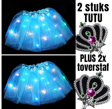 Allernieuwste.nl® 2 Stuks Tutu Kinder Rokje met Gekleurde Lichtjes + 2 STUKS Toverstaf - Blauw