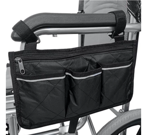 Allernieuwste.nl Allernieuwste.nl® Rolstoel Armsteun Opbergtas Zwart - Rolstoeltas met 4 Opbergvakken - 32.5 x 18 cm - Kleur ZWART