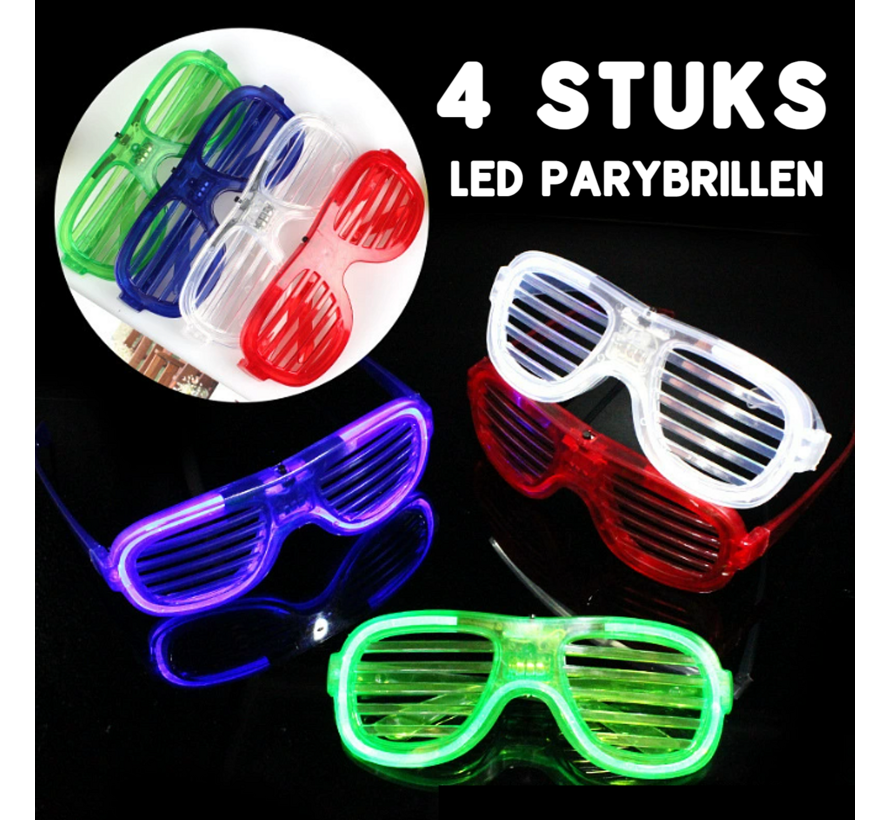 T.O.M. Partybril 4 STUKS – lichtgevende Led Party Bril – Foute Disco Bril Party Festival – 4 kleuren