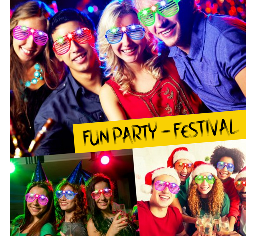 T.O.M. Partybril 4 STUKS – lichtgevende Led Party Bril – Foute Disco Bril Party Festival – 4 kleuren
