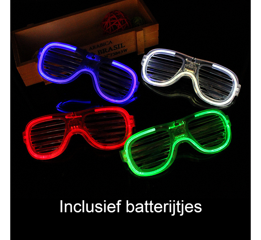 T.O.M. Partybril 4 STUKS – lichtgevende Led Party Bril – Foute Disco Bril Party Festival – 4 kleuren