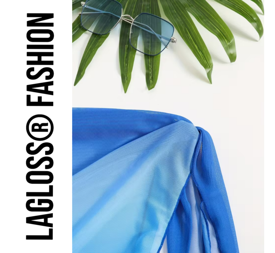 LaGloss® Blauwe Mesh Wikkelrok Ombre – Strand Cover-Up Dames – One Size