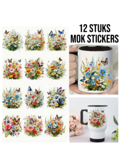 Allernieuwste.nl® Set 12 Stuks Lente Wilde Bloemen Stickers voor o.a. Mokken & Glazen**