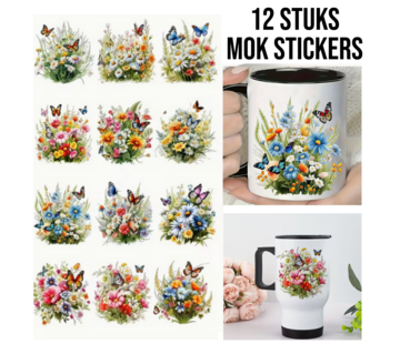Allernieuwste.nl® Set 12 Stuks Lente Wilde Bloemen Stickers voor o.a. Mokken & Glazen**