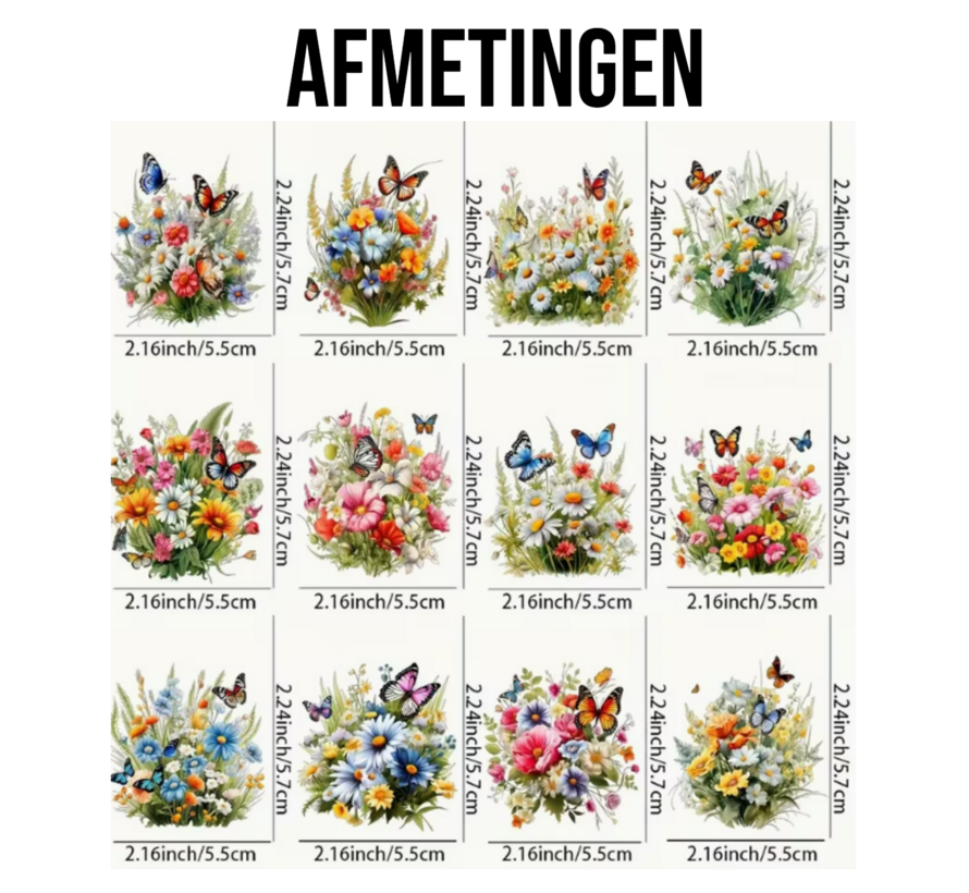 Set 12 Stuks Lente Wilde Bloemen Transfer Stickers – UV DTF voor Mokken, Glazen, Laptop, Lunchtrommel, Raamhanger – Creatief Decoratief