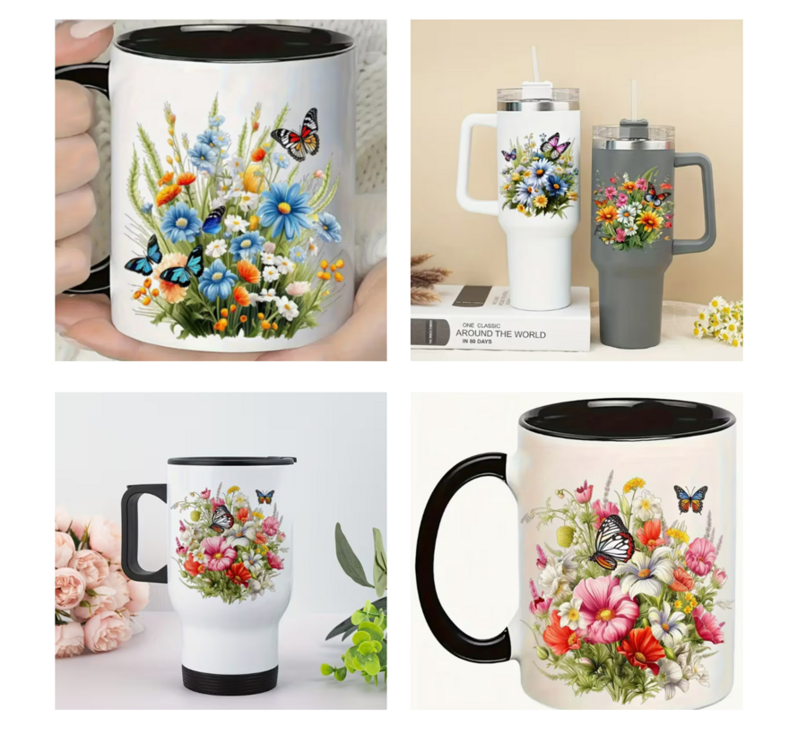 Set 12 Stuks Lente Wilde Bloemen Transfer Stickers – UV DTF voor Mokken, Glazen, Laptop, Lunchtrommel, Raamhanger – Creatief Decoratief