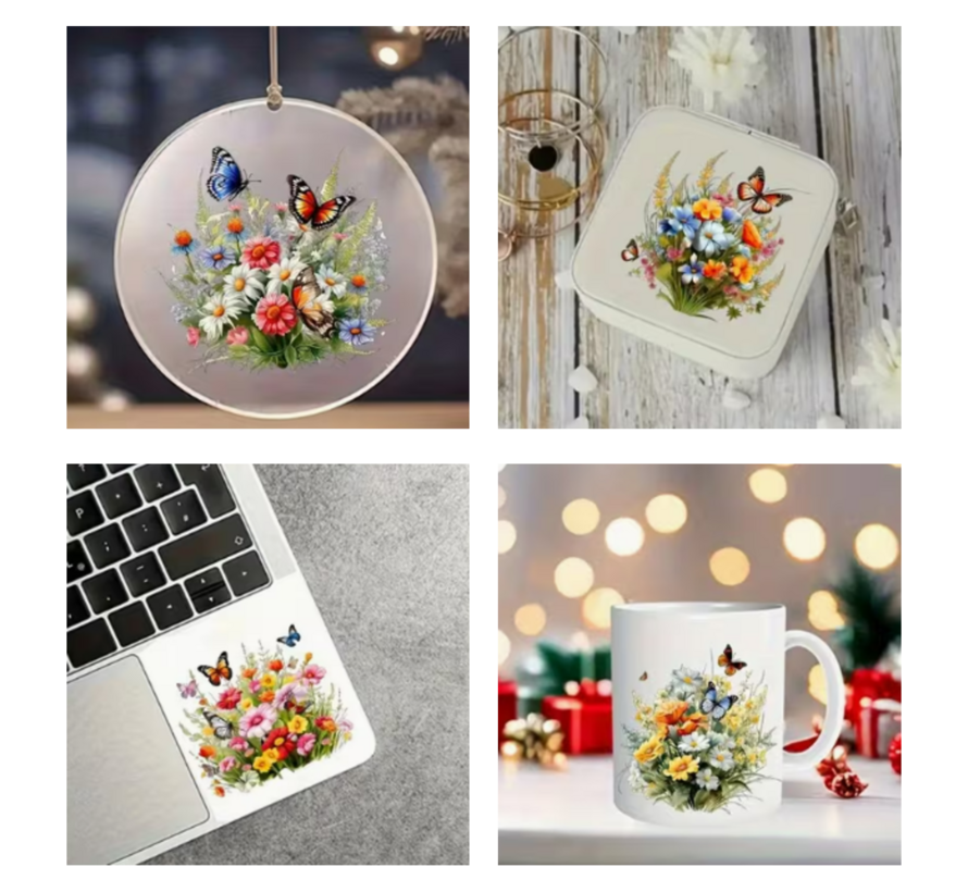 Set 12 Stuks Lente Wilde Bloemen Transfer Stickers – UV DTF voor Mokken, Glazen, Laptop, Lunchtrommel, Raamhanger – Creatief Decoratief