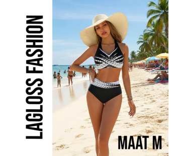 LaGloss 2-Delig Zwart-Witte Dames Bikini Set V-Hals – Maat M