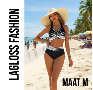 LaGloss 2-Delig Zwart-Witte Dames Bikini Set V-Hals – Maat M