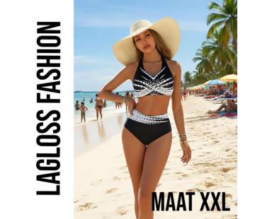 LaGloss 2-Delig Zwart-Witte Dames Bikini Set V-Hals – Maat XXL
