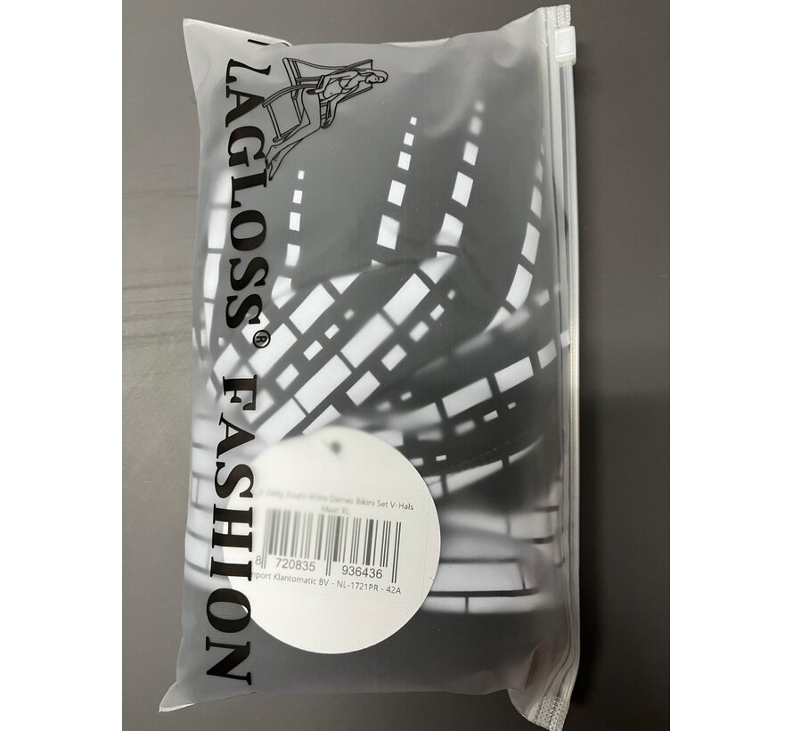 LaGloss® 2-Delig Zwart-Witte Dames Bikini Set V-Hals – Hoog Elastisch en Comfortabel - Zomer Strandoutfit - Hoge Stretch Zwemkleding – Maat XL