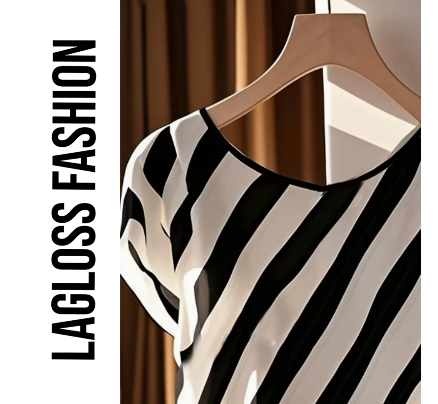 LaGloss® Zwart-Wit Gestreepte Semi-Transparante Dames Top met Strikdetails – Korte Mouw Top - Lente/Zomer/Herfst - Maat L