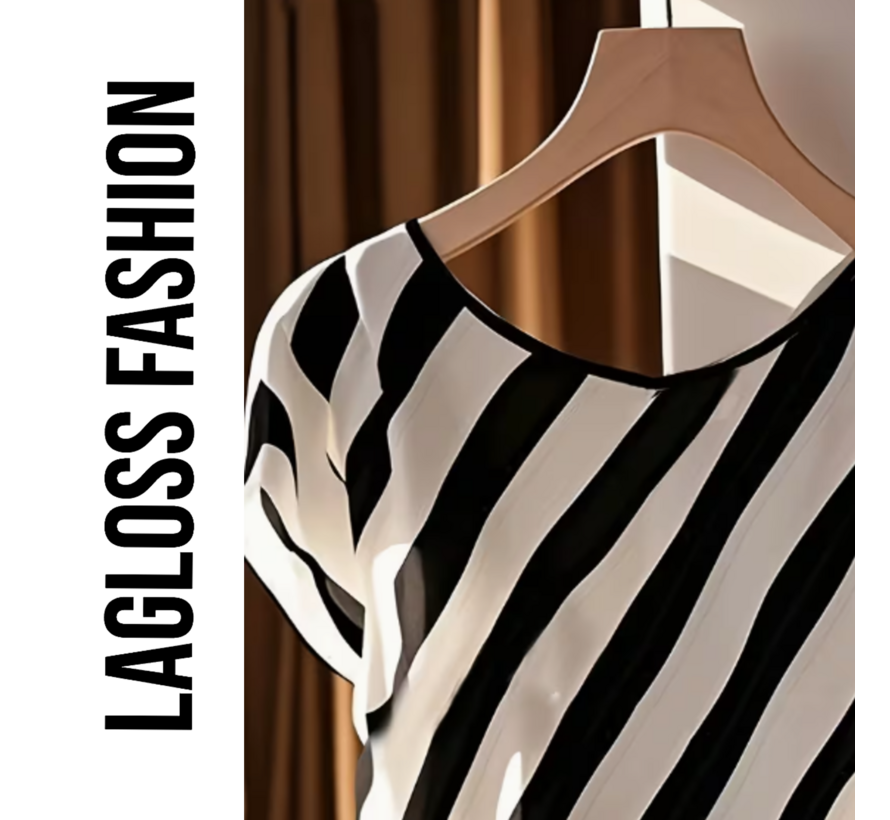 LaGloss® Zwart-Wit Gestreepte Semi-Transparante Dames Top met Strikdetails – Korte Mouw Top - Lente/Zomer/Herfst - Maat XL