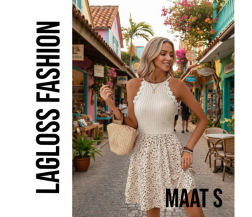 LaGloss Kanten Halternek Bloemenprint Zomerjurk – Maat S