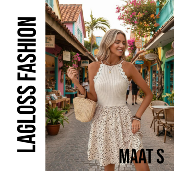 LaGloss Kanten Halternek Bloemenprint Zomerjurk – Maat S