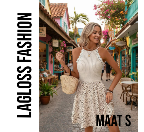 LaGloss LaGloss® Kanten Halternek Bloemenprint Zomerjurk – Boho Strand & Casual Chic – Maat S