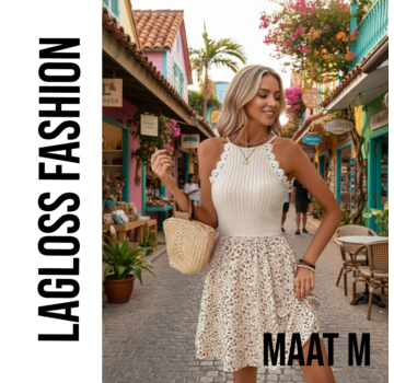 LaGloss Kanten Halternek Bloemenprint Zomerjurk – Maat M