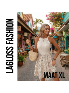 LaGloss Kanten Halternek Bloemenprint Zomerjurk – Maat XL