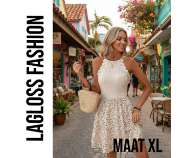 LaGloss Kanten Halternek Bloemenprint Zomerjurk – Maat XL