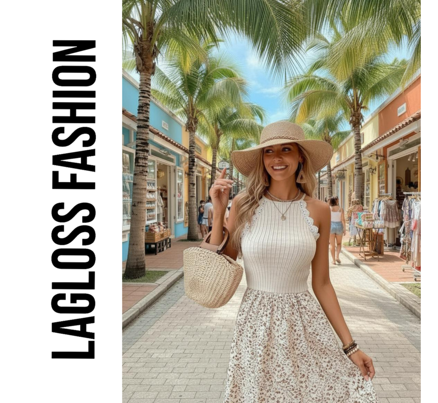 LaGloss® Kanten Halternek Bloemenprint Zomerjurk – Boho Strand & Casual Chic – Maat XXL