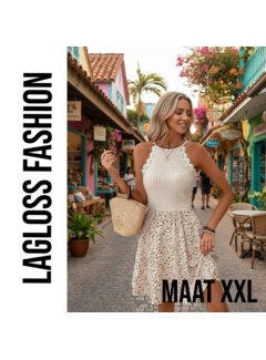 LaGloss Kanten Halternek Bloemenprint Zomerjurk – Maat XXL