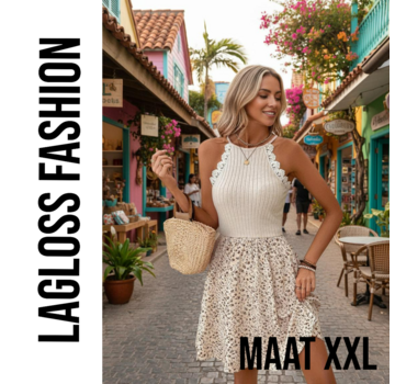 LaGloss Kanten Halternek Bloemenprint Zomerjurk – Maat XXL