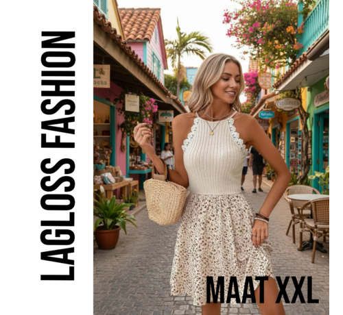 LaGloss LaGloss® Kanten Halternek Bloemenprint Zomerjurk – Boho Strand & Casual Chic – Maat XXL