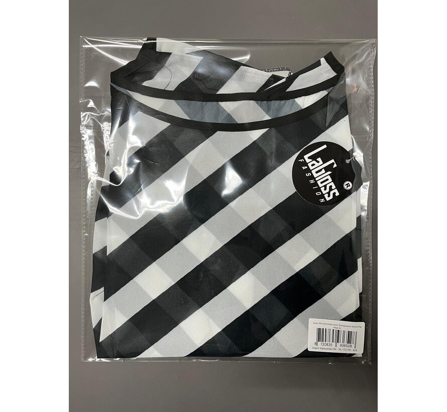 LaGloss® Zwart-Wit Gestreepte Semi-Transparante Dames Top met Strikdetails – Korte Mouw Top - Lente/Zomer/Herfst - Maat XL