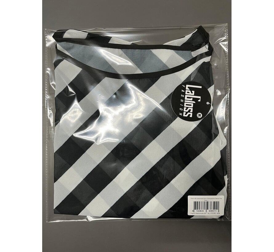 LaGloss® Zwart-Wit Gestreepte Semi-Transparante Dames Top met Strikdetails – Korte Mouw Top - Lente/Zomer/Herfst - Maat L