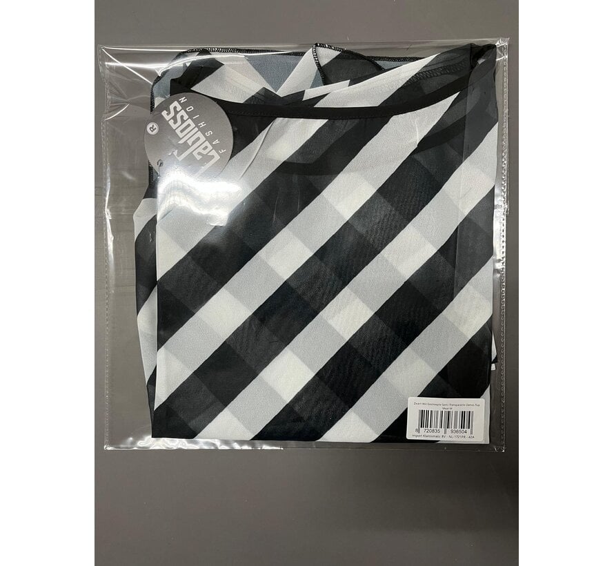 LaGloss® Zwart-Wit Gestreepte Semi-Transparante Dames Top met Strikdetails – Korte Mouw Top - Lente/Zomer/Herfst - Maat M