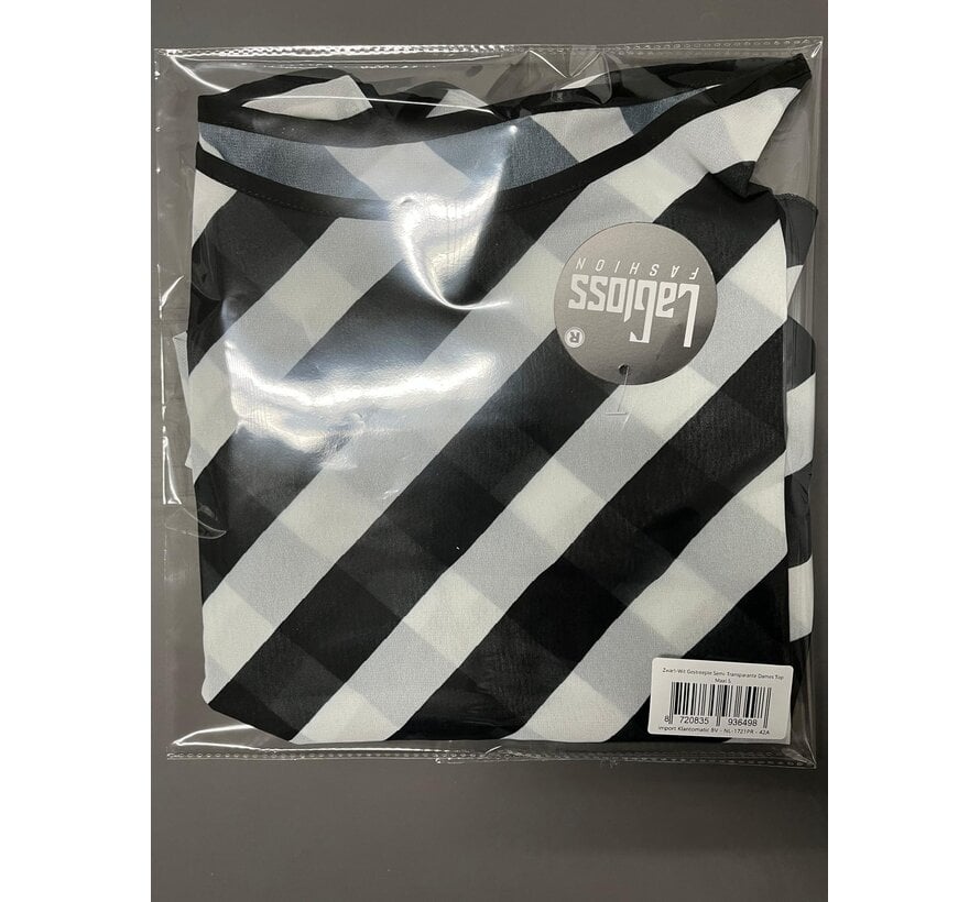 LaGloss® Zwart-Wit Gestreepte Semi-Transparante Dames Top met Strikdetails – Korte Mouw Top - Lente/Zomer/Herfst - Maat S