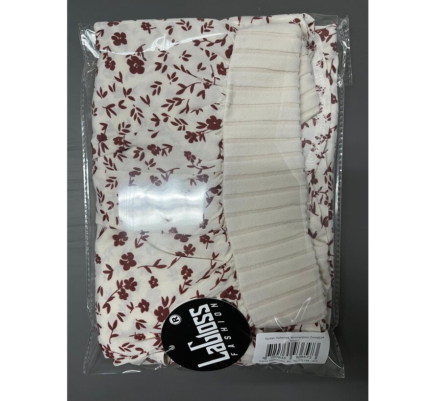 LaGloss® Kanten Halternek Bloemenprint Zomerjurk – Boho Strand & Casual Chic – Maat L