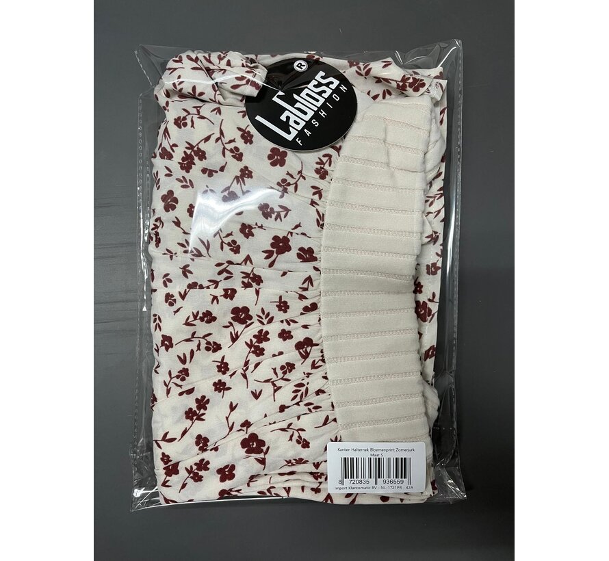 LaGloss® Kanten Halternek Bloemenprint Zomerjurk – Boho Strand & Casual Chic – Maat S